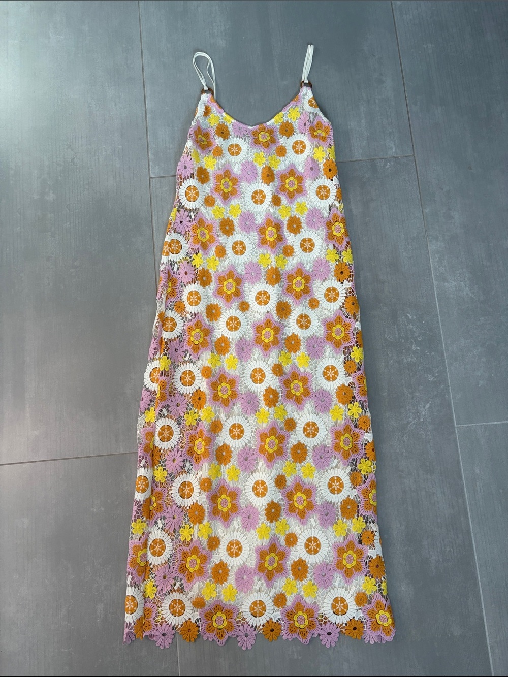 Zara Floral Crochet Slip Dress in White, Pink & Yellow
